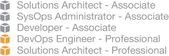 AWS Certification Badges: Developer - Associate, Solutions Architect - Associate, Solutions Architect - Professional