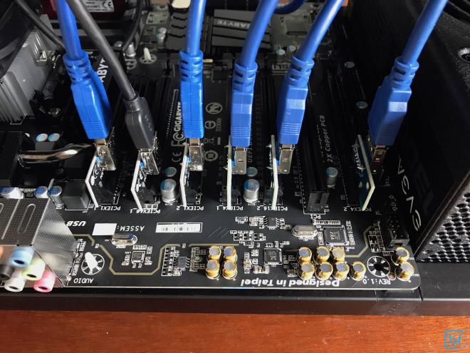 GPU risers plugged in to motherboard