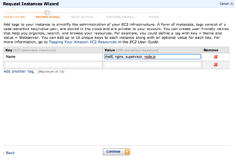 Request Instance Wizard:Tags